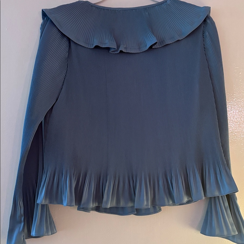 DEREK LAM 10 CROSBY STEEL BLUE PLEATED BLOUSE (2) - Picture 5 of 7
